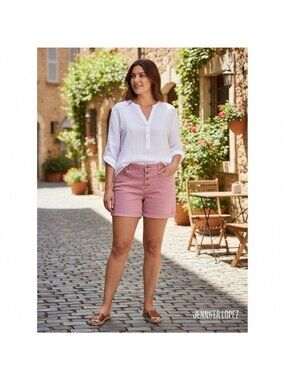 Jennifer Lopez Pink Boyfriend Shorts Size 14 Sewn Cuff 4" Inseam 10" Rise